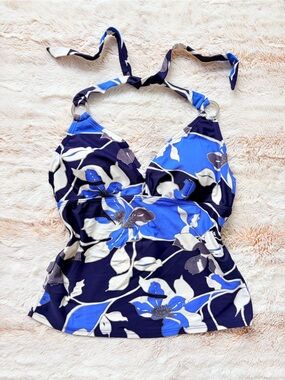 🐬 Vintage Y2K Floral Tankini Swim Top Halter Built-In Bra Going Out Top Euro